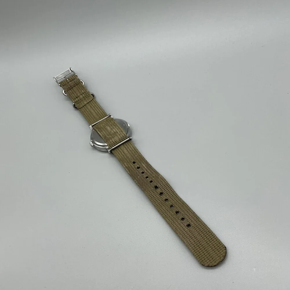 Timex Indiglo WR 30M Mens Watch 38mm Cream Dial Brown Nylon Strap Quartz